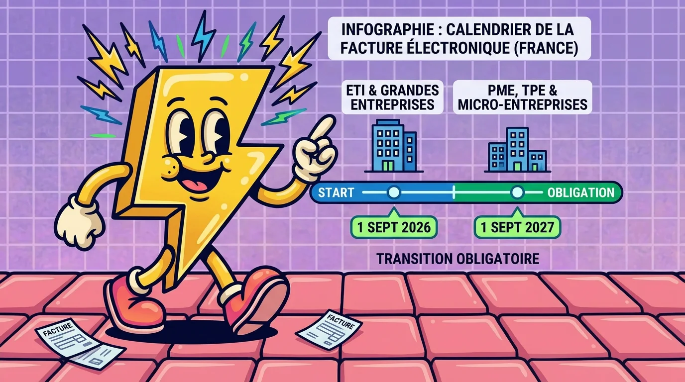 Infographie calendrier facture électronique 2026-2027 : dates par type d'entreprise Infographie calendrier facture électronique 2026-2027 : dates par type d'entreprise