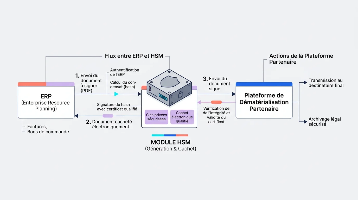 Flux de signature automatique par cachet qualifié entre ERP, HSM et plateforme agréée Flux de signature automatique par cachet qualifié entre ERP, HSM et plateforme agréée