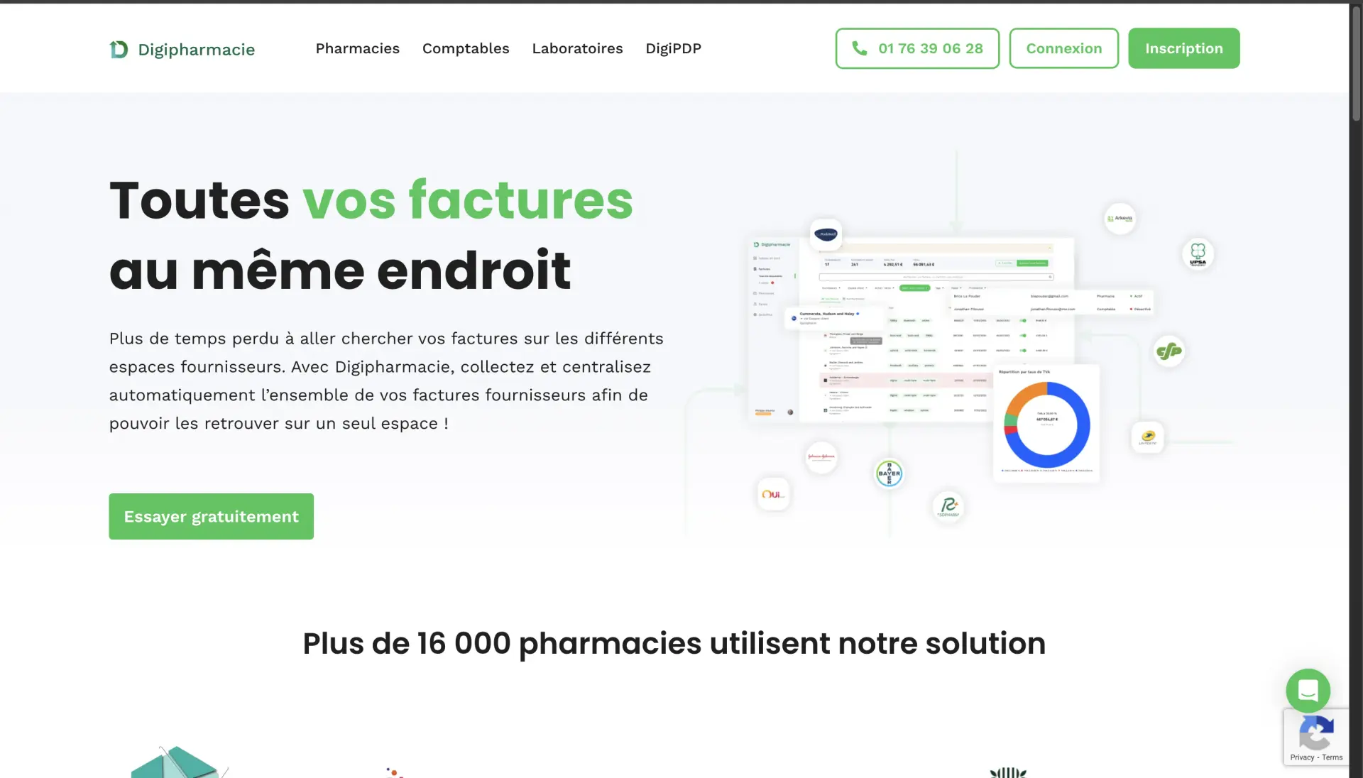 Capture d'écran du tableau de bord Digipharmacie avec le flux complet de facturation Capture d'écran du tableau de bord Digipharmacie avec le flux complet de facturation